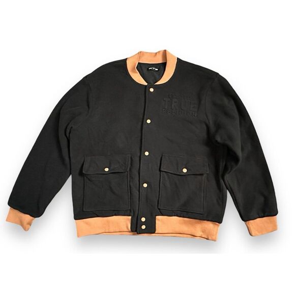 True Religion‎ Fleece Bomber Utility Jacket Mens Size L Jet Black $199